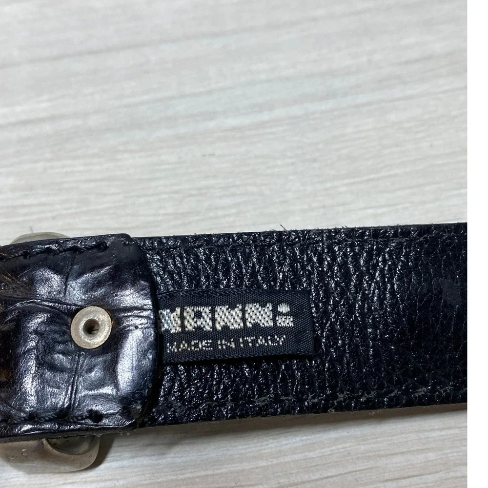 Manni Black Leather Western Concho Belt Made in Italy Silver Engraved Hardware